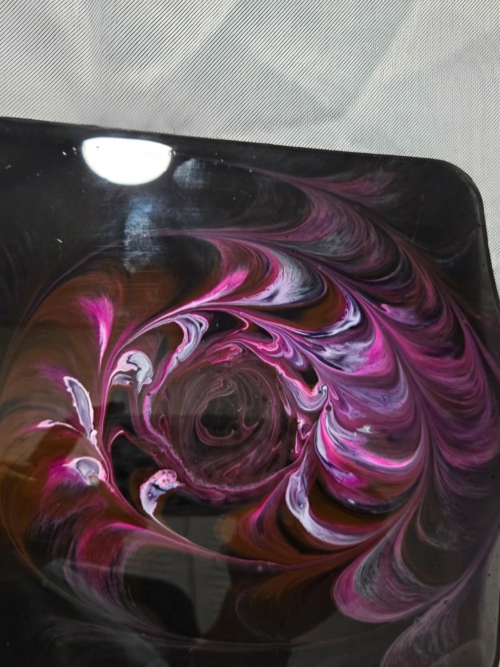 Pink and Black Swirl Resin Sculpture by